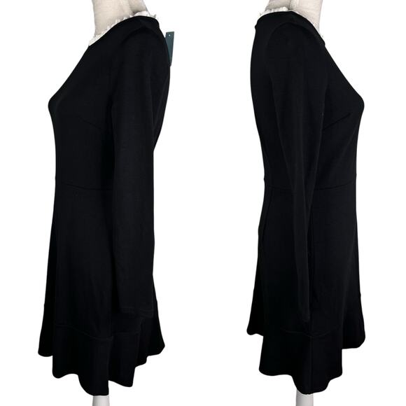 Loft Dress Black 4P Petite Stretch LBD Ruffle Neck LS New - Picture 5 of 14